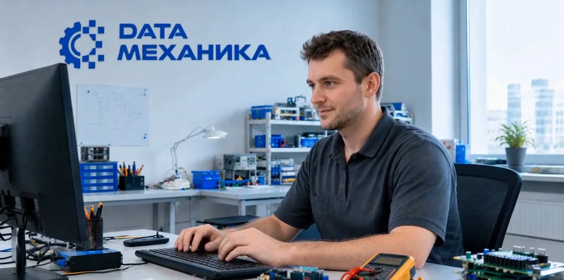 Инженер Дата-Механики за рабочим местом